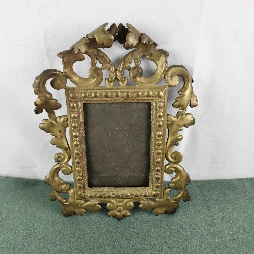 Sweet Antique Cast Gilded Brass Baroque Florentine Picture Photo Frame Rococo